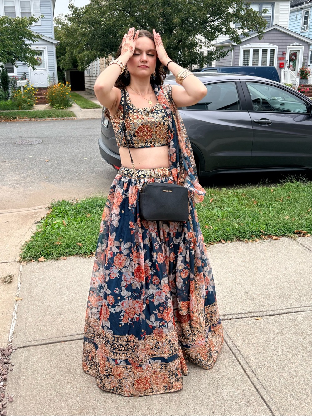 Floral Navy & Coral Maxi Skirt Set - Women